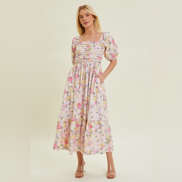 Pinkblush Dresses & Skirts - Pinkblush Floral Puff Sleeve ruffle trim midi Dress nwot